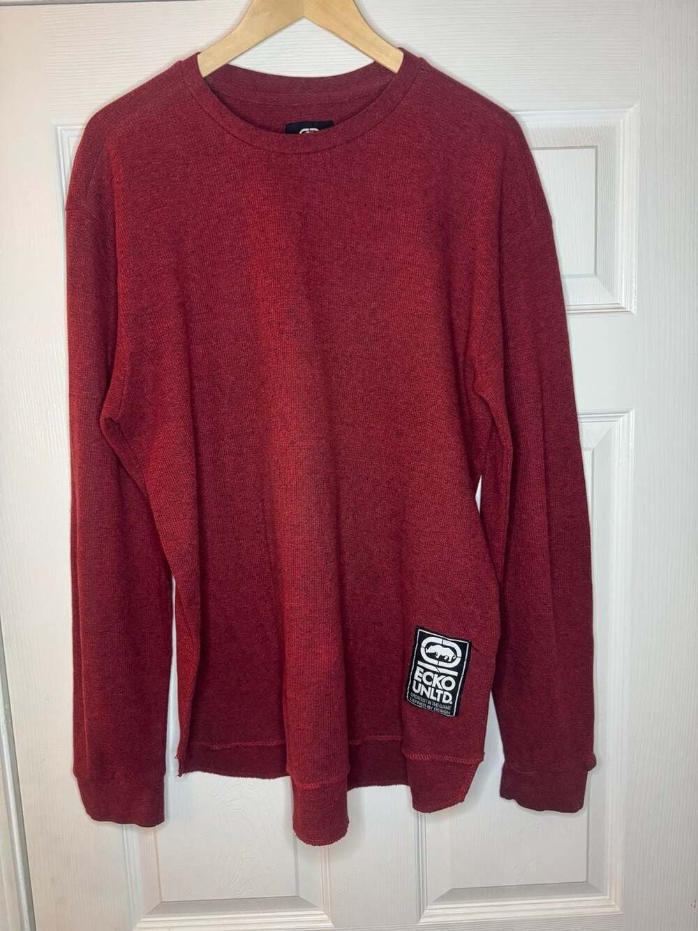 Ecko Unltd Men's XL Red Marled Waffle Knit Long Sleeve Thermal Shirt